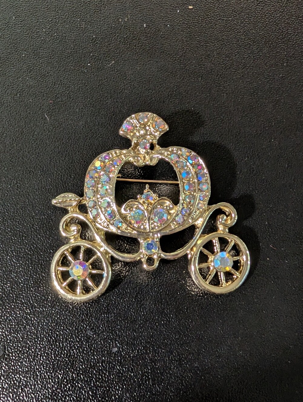 Gold-Tone Crystal Carriage Brooch - Iridescent Rhinestones